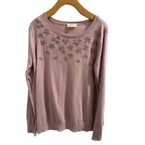 🍒 2/$20 🍒 Light Mauve Long Sleeve Sweater with Embroidered Flowers sz M